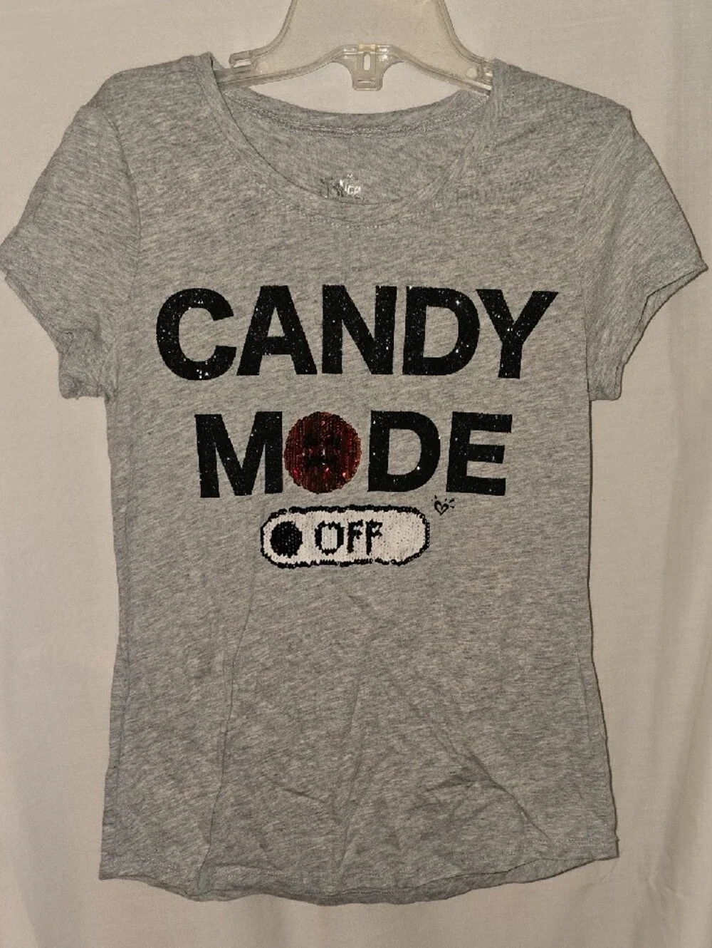 Justice Gray 'Candy Mode' Short Sleeve Halloween Tee with Orange Sequin Detail